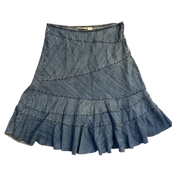 Vintage Y2K DKNY Jeans Denim A Line Patchwork Flowy Skirt L (10?) Retro Flare - Picture 9 of 12